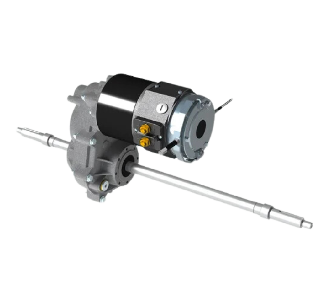 This is an image of the TX1 SERIES floating version electric trans-axle manufactured by e-comer