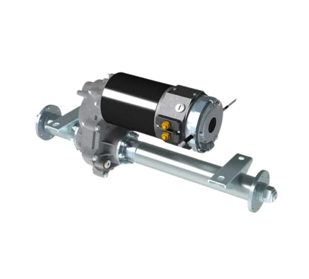 This is an image of the TX1 SERIES wheel hub version electric trans-axle manufactured by e-comer