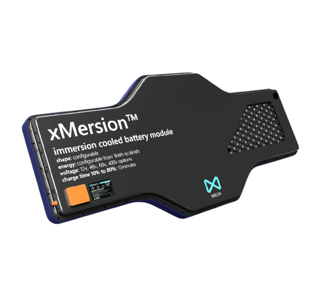 Immersion Cooled NMC EV Battery Pack called xMersion manufactured by Raeon